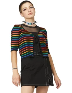 Flash Sale 😍 Dangerfield 90's Tie Up Rainbow Cardi Black 🌟