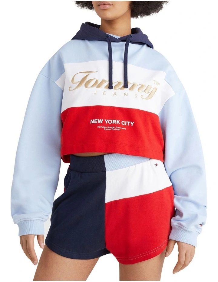 Discount π Tommy π Jeans Crop Archive Hoodie In Blue/Red β€οΈ
