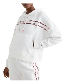 Buy π Tommy Hilfiger Classic Signature Tape Drawstring Hoodie White π
